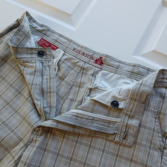 Reunion Herb Tan Plaid Cotton Shorts Men's 36 chino bermuda EUC casual pockets - Picture 4 of 12